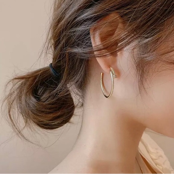 14K Gold Plated Nail Hoop Earrings - Picture 2 of 5